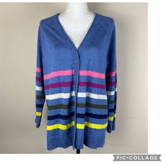 Talbots Cardigan Sweater Women's Plus Size 2x Striped Button Up Stripe - Picture 1 of 9